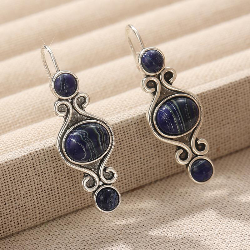 Vintage Ręcznie Rzeźbione Wkładane Syntetyczne Lapis Lazuli Kolczyki Wiszące dla Kobiet Eleganckie Wykwintne Bankietowe Biżuteria Akcesoria