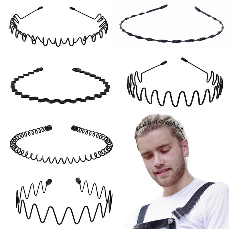 1 Stück Lässiges Mode Schwarzes Metall Gewelltes Stirnband Alice Sportstil Haarband Einfarbig Herren Damen Unisex Haarband Kopfbedeckung für Erwachsene