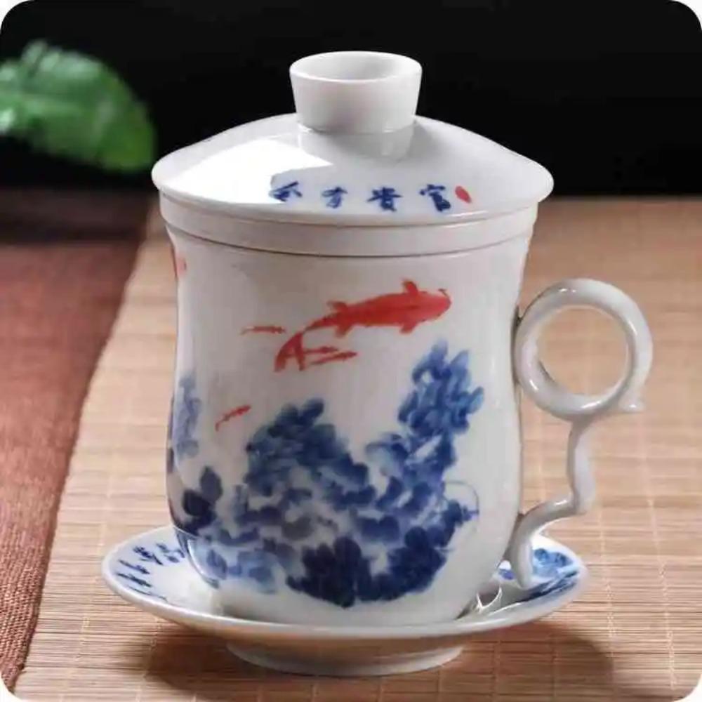 Cupa de ceai ceramică chinezească Jingdezhen porțelan albastru și alb ceașcă personală cu capac filtru întâlnire ceașcă cu bule birou