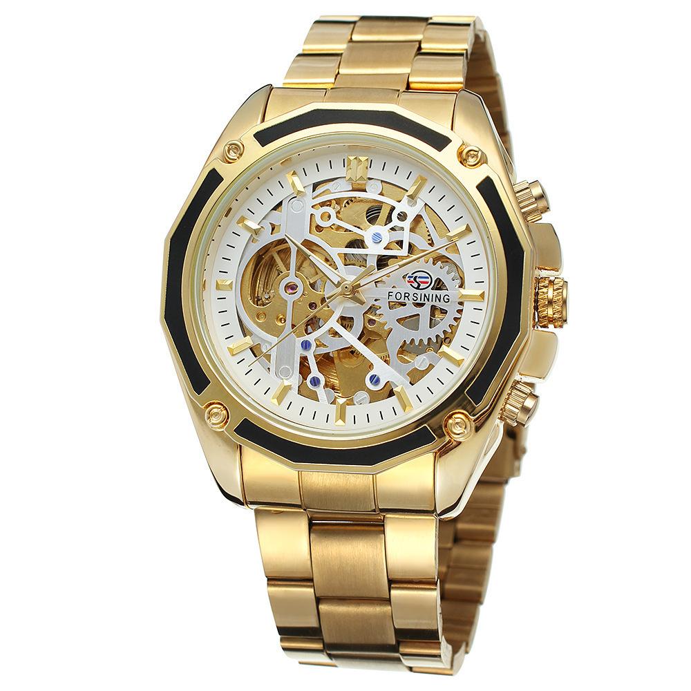 Orologio Meccanico Automatico Forsining Cinturino in Acciaio Vuoto Luminoso Orologio da Uomo Moda Orologio Meccanico
