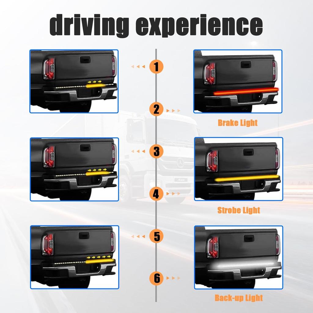 Kewucn Tailgate Light Bar 48" LED, IP65 Triple Row LED Strip with White Reverse Red Turning Signals, Universal Rear Light Bar for Pickup Trailer SUV