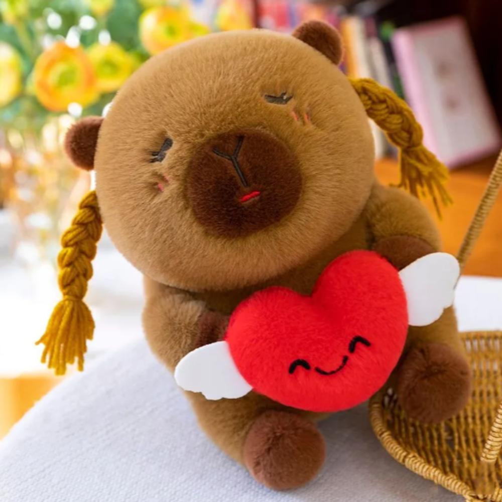 Braided Capybara Plush Toy Love Heart Capybara Stuffed Doll Capybara Cotton Doll  Children Gift