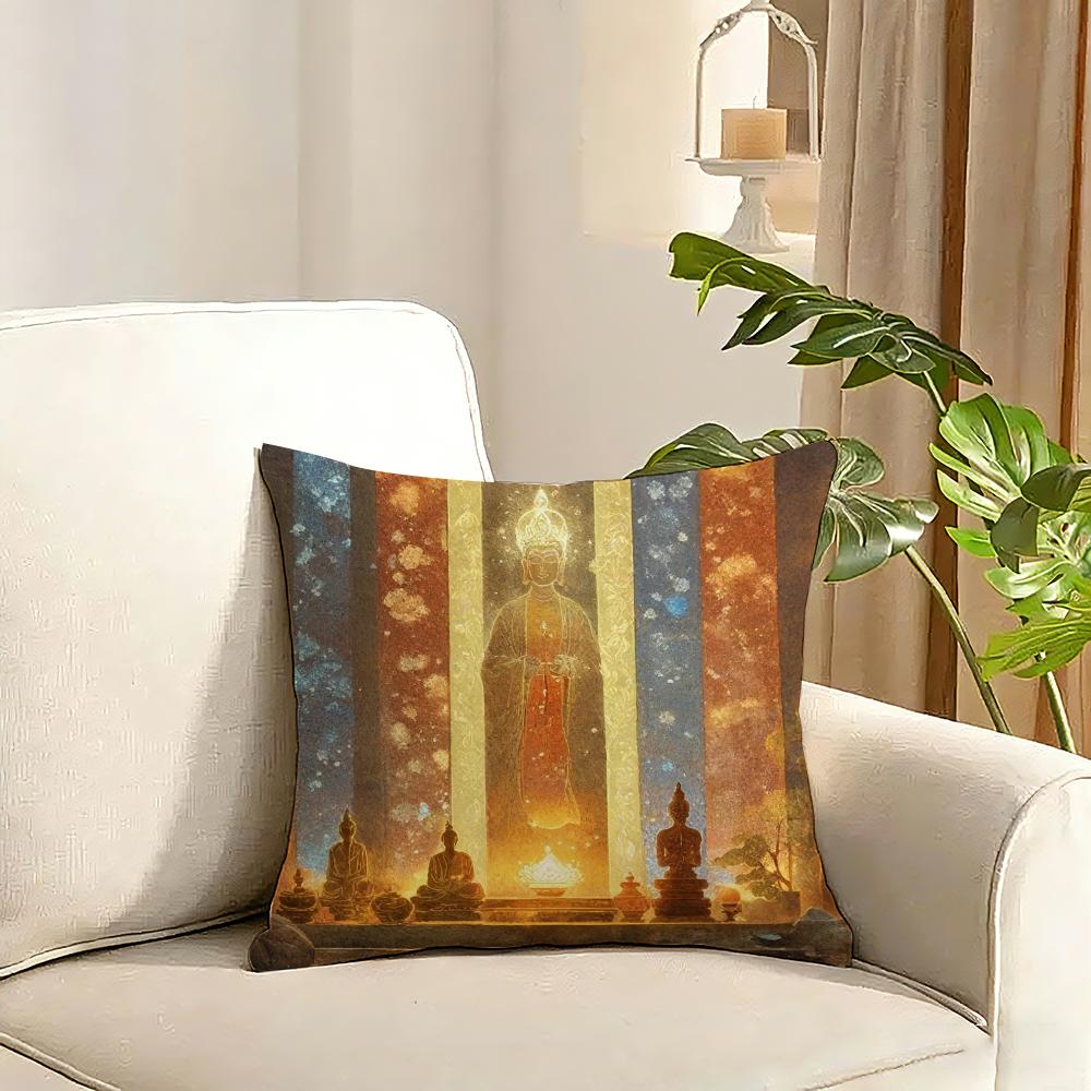 Buddhism Cushion Cover Reversible Plush Pillow Cover Soft Fluffy Home Decor for Sofa Bedroom