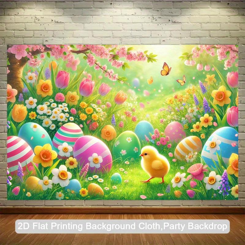 2D plane one person Easter spring flower photography background - pastel garden scene and chicks - Easter birthday wedding