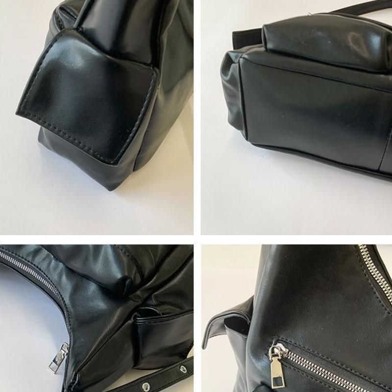 Vintage Saddle Motorcycle Bags Underarm Single Shoulder Bag Pillow Shape Crossbody Handbag Pure Color Zipper Closure Leather