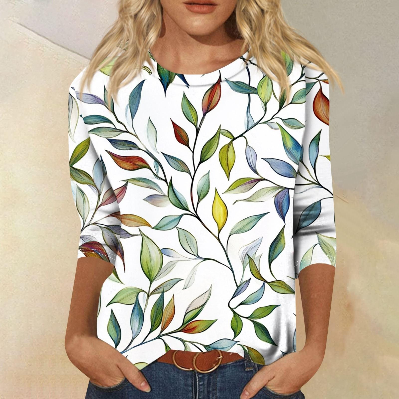 

Женская мода свободный повседневный топ с семью рукавами и круглым вырезом XL белый