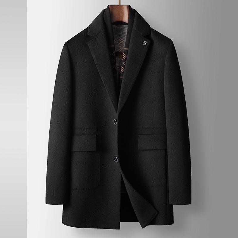 

Мужское шерстяное пальто осенне-зимнее с воротником-шарфом, с подкладкой под пух, молодежное деловое двухстороннее повседневное пальто 195 чёрный