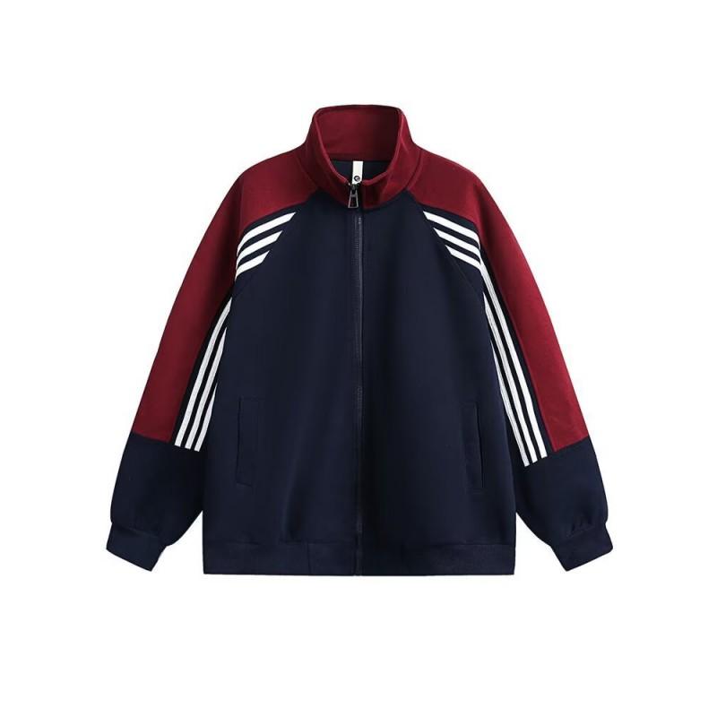 Mens Retro Stripe Color-Block Stand Collar Zip-Up Hoodie Jacket Fall Casual Loose Fit Sweatshirt