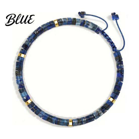 Natural Stone Bracelet Bead Retro Flat Adjustable Boho Flexible Size
