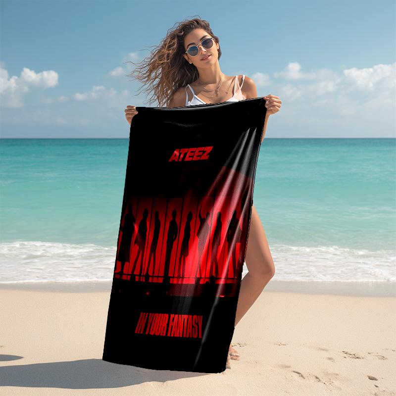 proof beach towel with ATEEZ pattern - soft,absorbent,quick-drying,machine washable - perfect for swimming,camping,bathing