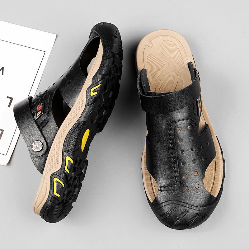 Comfy Summer Flats Hot Sale Mens Sandals Genuine Leather Beach Shoes Breathable Leisure Men Slippers Dual-Purpose Male Footwear