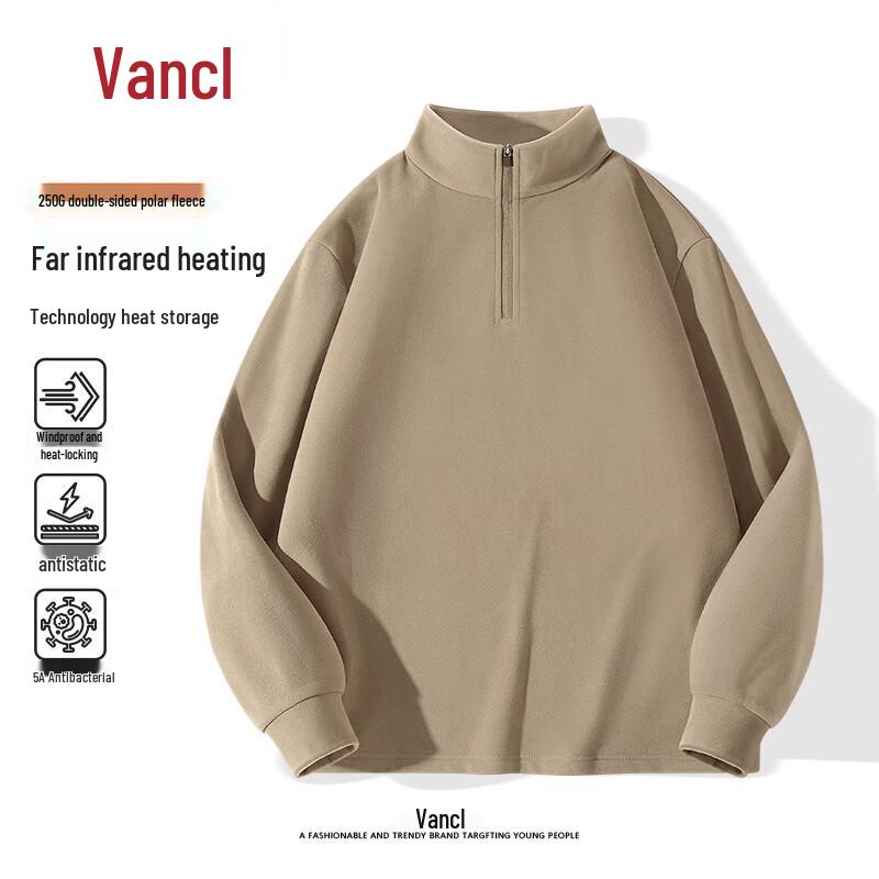 VANCL Men's Thickened Fleece Half-Zip Long Sleeve T-Shirt