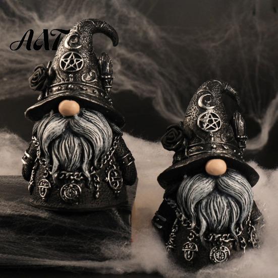 Wizard Hat Gnome with Stars Halloween Gothic Resin Figurine, Dark Faceless Doll for Witchcraft Decor Desk Shelf, Spooky Home Ornament, Trick or Treat