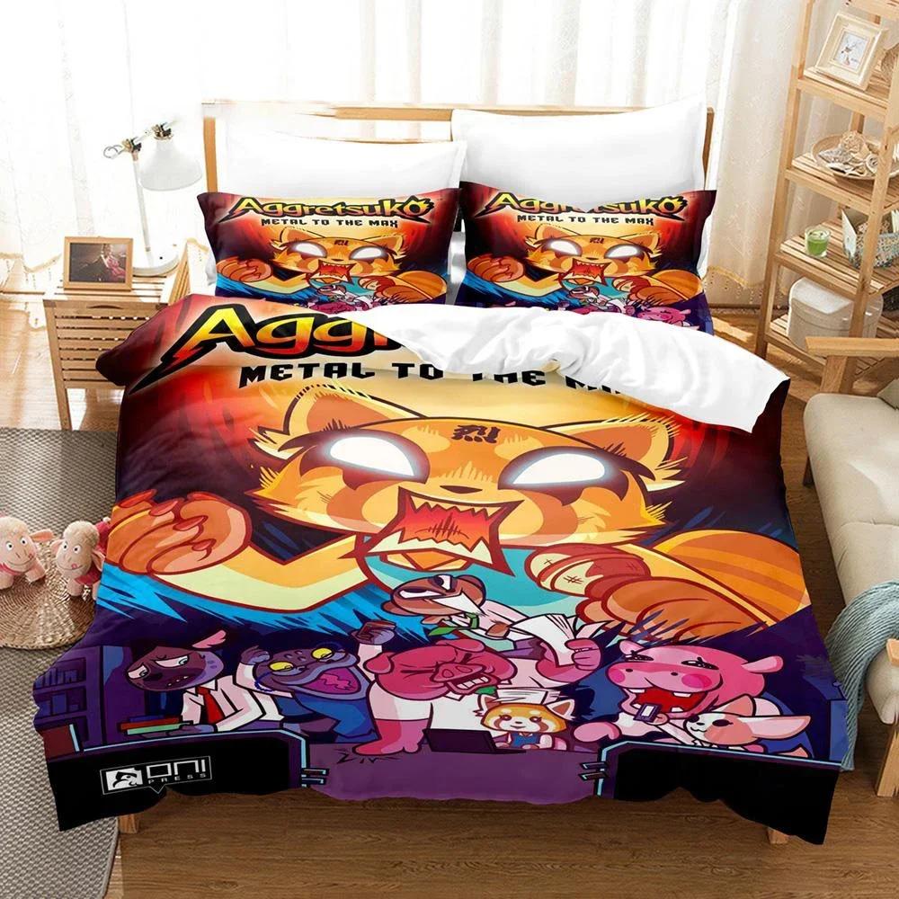 Cartoon Aggretsuko Comfortable Duvet Quilt Cover Pillowcase Bedding Set Children Bedroom Decoration Home Textile