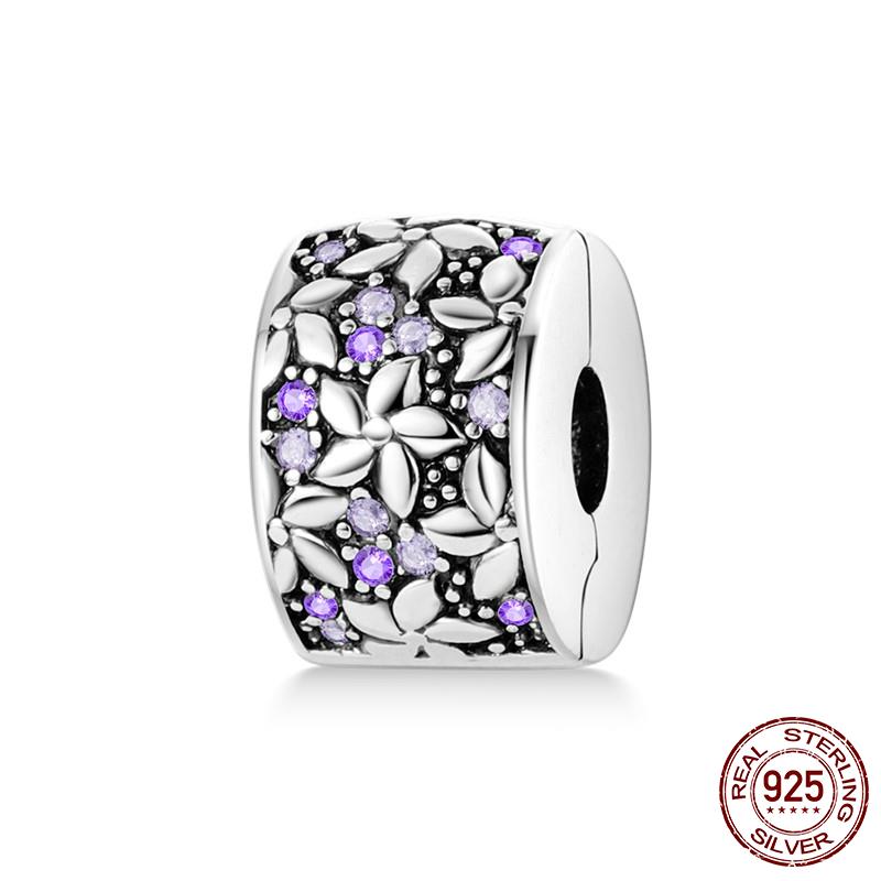 925 Silver Clasp CZ Pave Daisy Beads Stopper Clip Fit Original Bracelet Jewelry 1