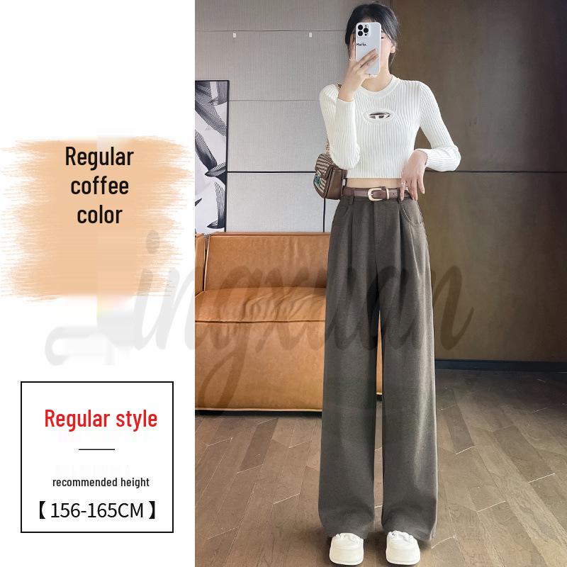2026 Autumn/Winter Velvet High-Waisted Woolen Wide-Leg Floor-Length Pants for Women