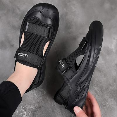 Summer Sandals for Men Black Fashion Baotou Slippers Large Size Soft Sole  New Mesh Sandalias Breathable Outdoor Beach Shoes