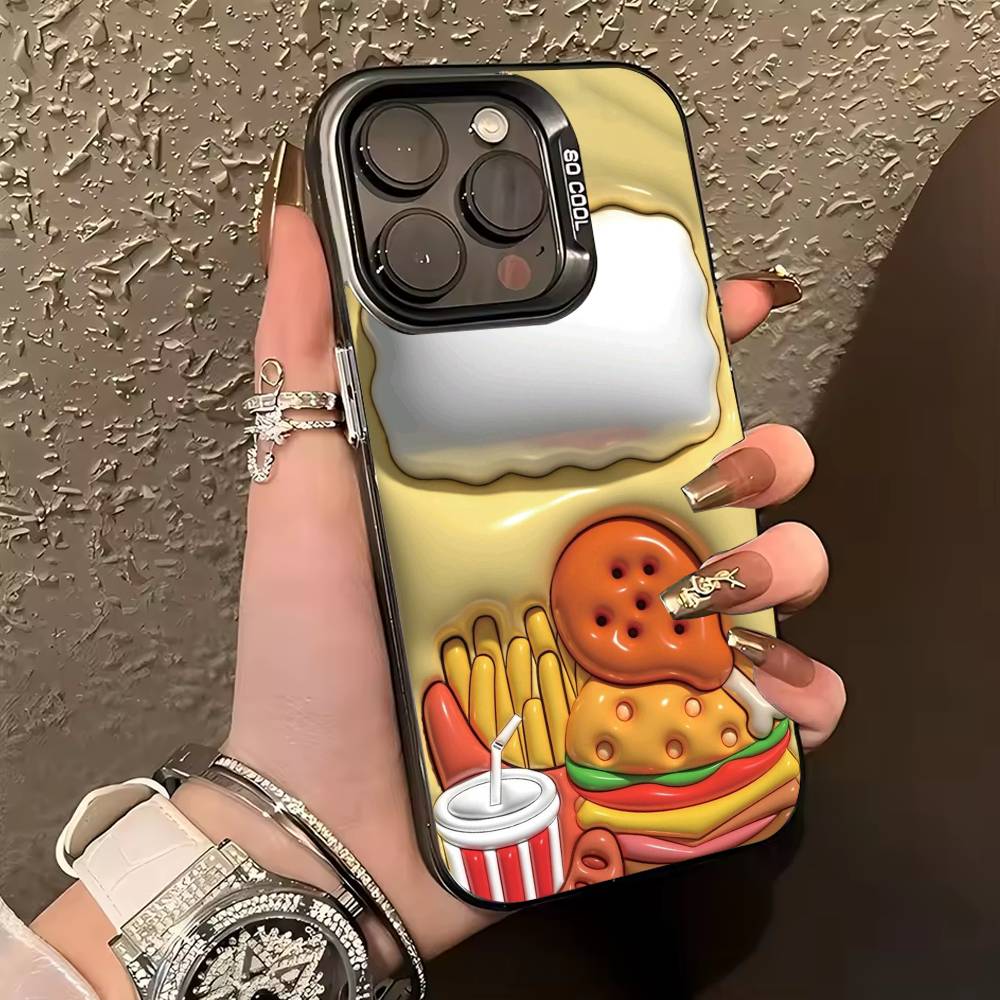 C-Cute and Easy H-Hamburger Phone Case For iPhone 17,16,15,14,13,12,11 Plus,Pro Max,XS,Colored silver phone case