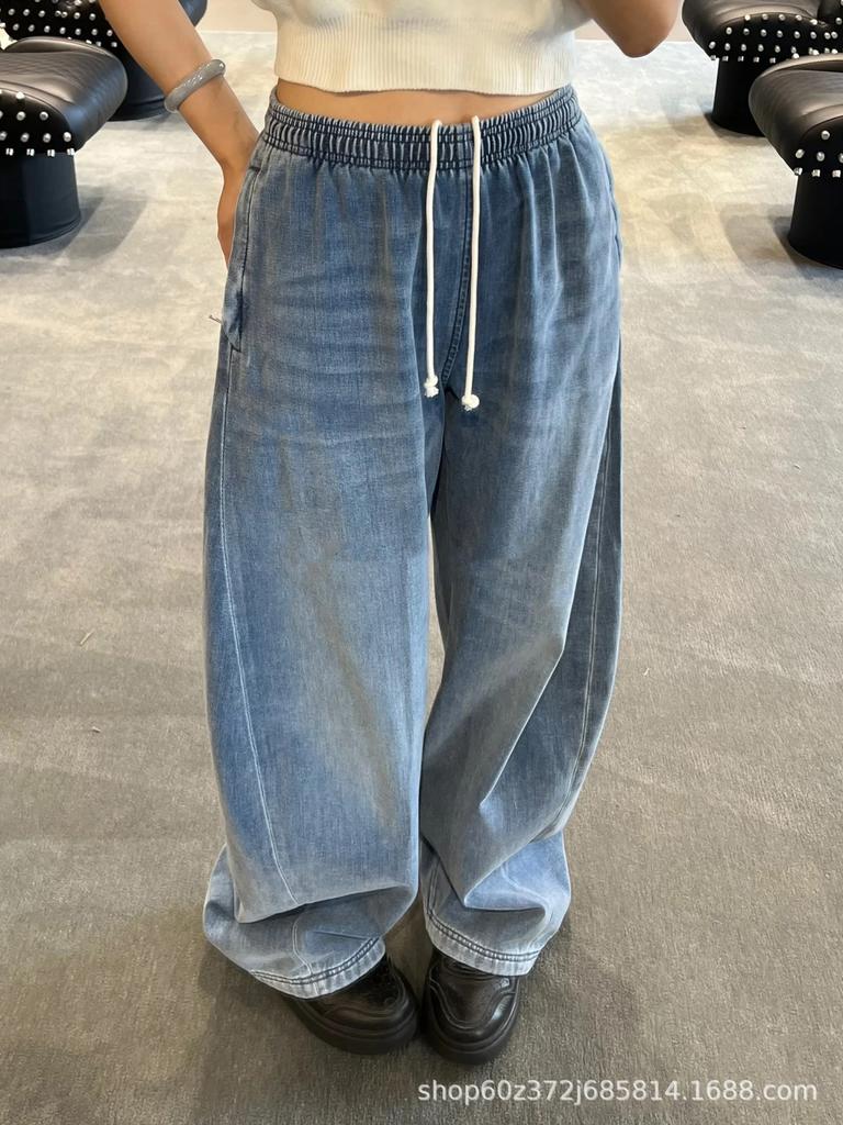 2025 Fall/Winter Brushed Fleece Elastic Waist Unisex Jeans