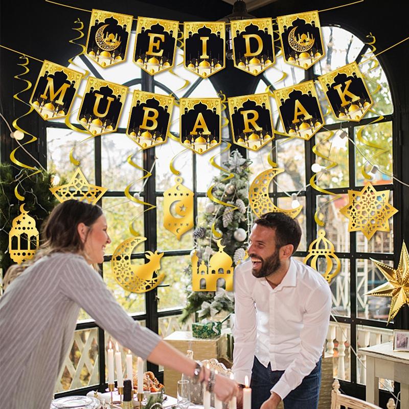 Ramadan Decorations 2026 Ramadan Banner Eid Mubarak 3D Honeycomb Paper Lanterns Holiday Wall Decor Muslim DIY Party Decoration