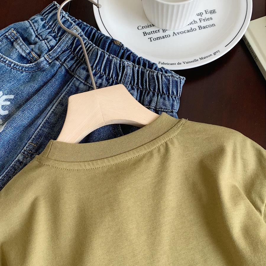 Boys' 2025 Spring New Stylish Two-Piece Look T-Shirt - Korean Letter Print Pullover