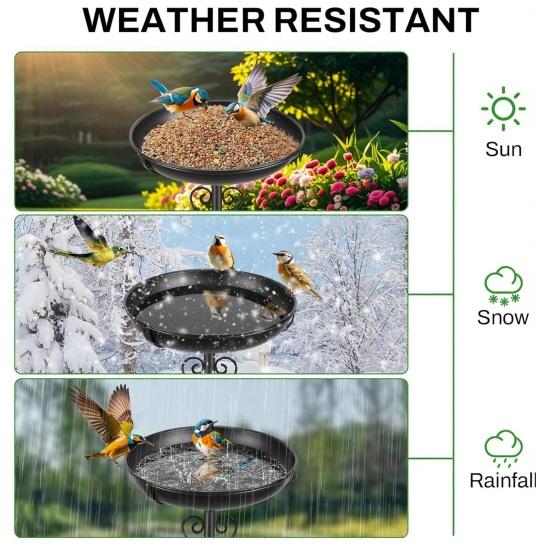 Bird Bath Outdoors Spacious Iron Art Birdbath with Ground Insert Installation Garden Patio Lawn Yard