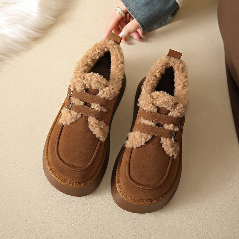 

Женские зимние ботинки на толстой подошве 2024 года, утолщенные, бархатные, с круглым носком, повседневные, теплые, удобные, из хлопка, Birkenstocks 35 коричневый