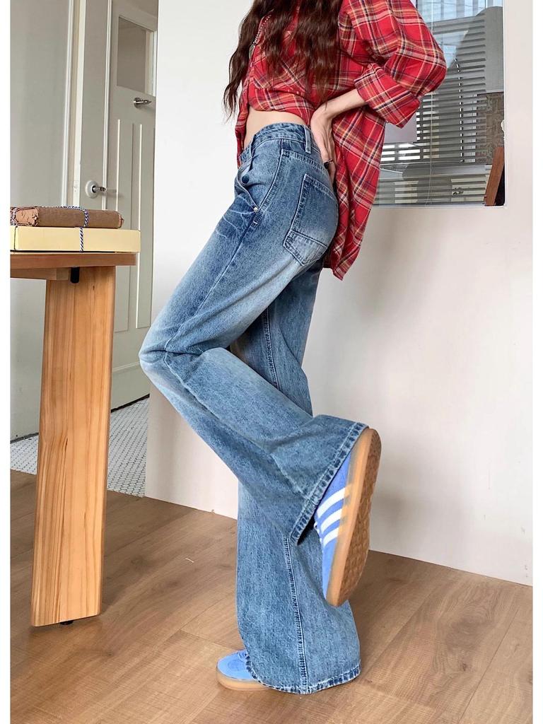 2025 Spring Women's Nostalgic Retro Wide-Leg Jeans: Versatile, Floor-Length Trousers