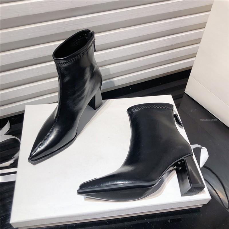 Hong Kong Pointed Thick Heel Short Boots Women's 2025 Spring and Autumn New European and American Elegant High Heel Boots Fashion Temperament Versat