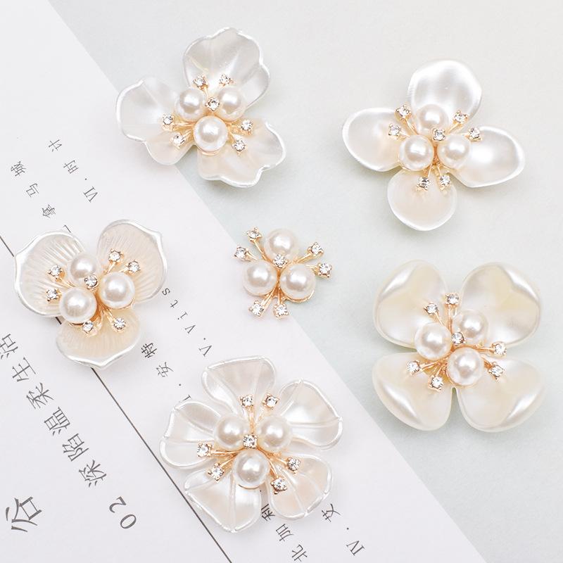 Rhinestone Brooch Buttons Embellishments Button Flat Back Pearl Flower Button For DIY Craft Jewelry Wedding Hair Accessory Decor