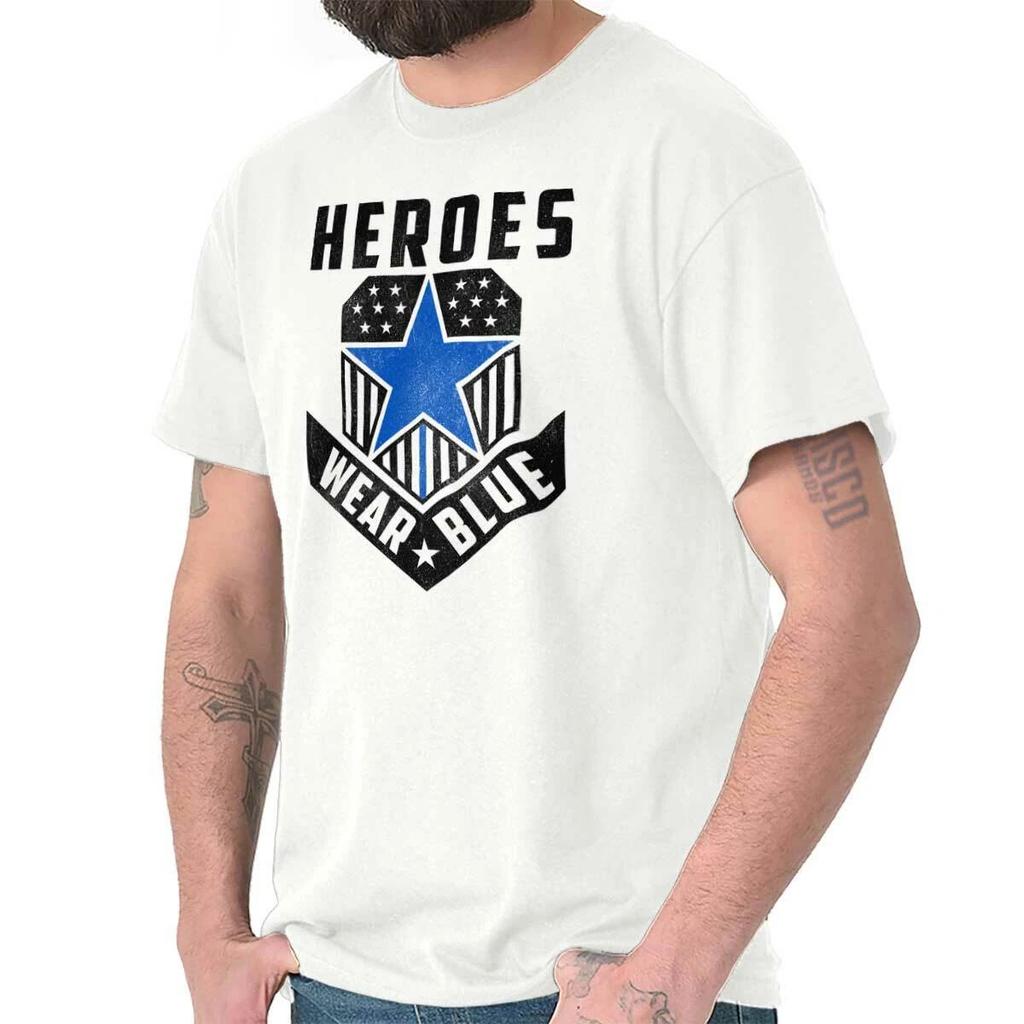 Patriotic Heroes Wear Blue USA Star Badge Womens or Mens Crewneck T Shirt Tee