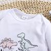 Infant Boy "New To The Crew" Print Dinosaur Pattern Long Sleeve Bodysuit With Matching Pants Hat Outfit Set