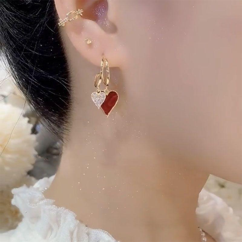 Vintage Hohl Zirkon Herz Ohrringe für Damen Strass Gold Farbe Herz Tropfen Ohrring Luxus Hochzeit Paar Schmuck Geschenke