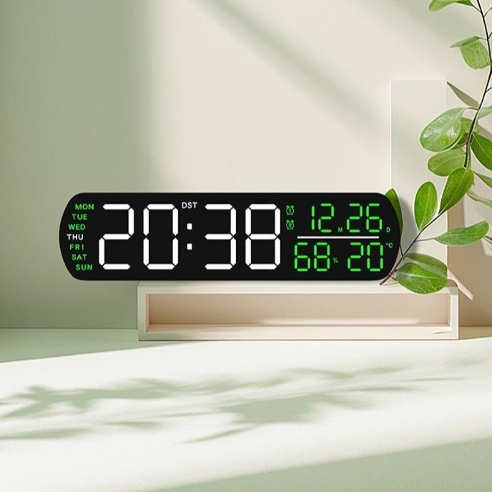 Black Shell Green Digital Alarm Clock 26.5x3.5x7cm Table Clock Compact LED Desk Clock  For Bedroom
