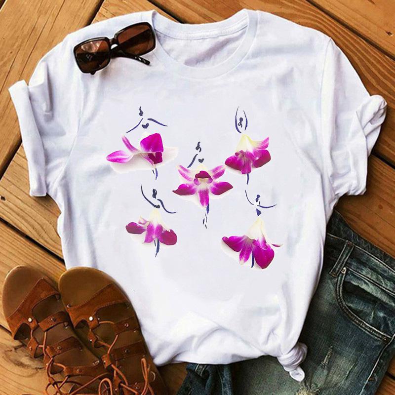 Fashion Flowers Red Rose Skirt Print T-shirt Women T Shirt Femme Harajuku Shorts Sleeves Shirt Summmer Tops Tshirt