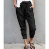 Summer Women Loose Plus Size Solid Color Simple Lace Up Slim Casual Nine Point Slimming Trousers