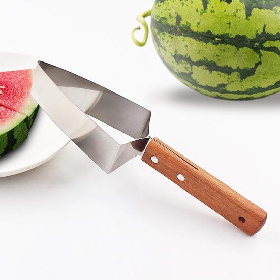 Triangle Watermelon Cutter, Stainless Steel Watermelon Slicer Cutter Tool with Wooden Handle And Blade Cover, Home Kitchen Gadget