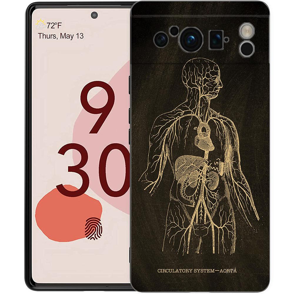 

Anatomy Skeleton Chalkboard Body Heart Phone Case For Google Pixel 8 7 6 Pro 6A 7A 5G Soft Silicone TPU Black Cover TPU Fundas Pixel 7A