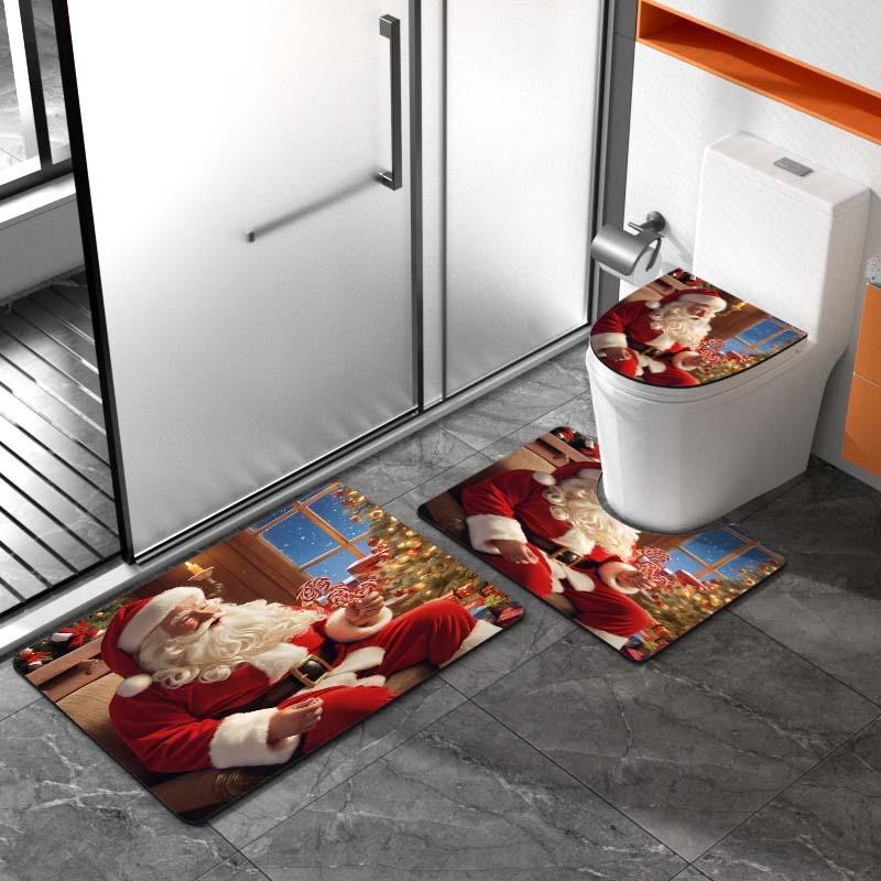 Weihnachtsgeschenke Badezimmer Duschvorhang Teppich Set Weihnachtsmann Schneemann Frohes Neues Jahr Polyester Duschvorhänge Badezimmer Dekor