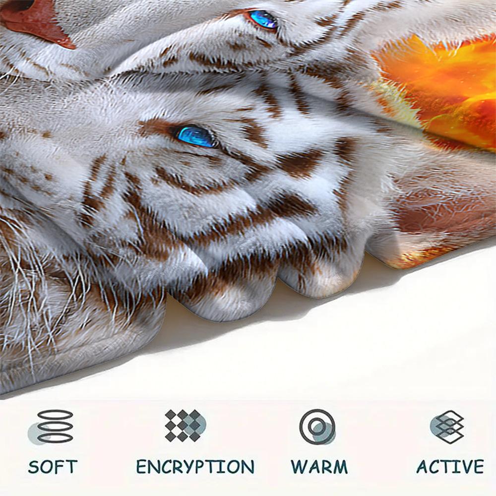 White Tiger Print Flannel Blanket, High Quality Comfortable for All Seasons, Home Decor, Warmth and Comfort, Perfect for Christmas Gifts
