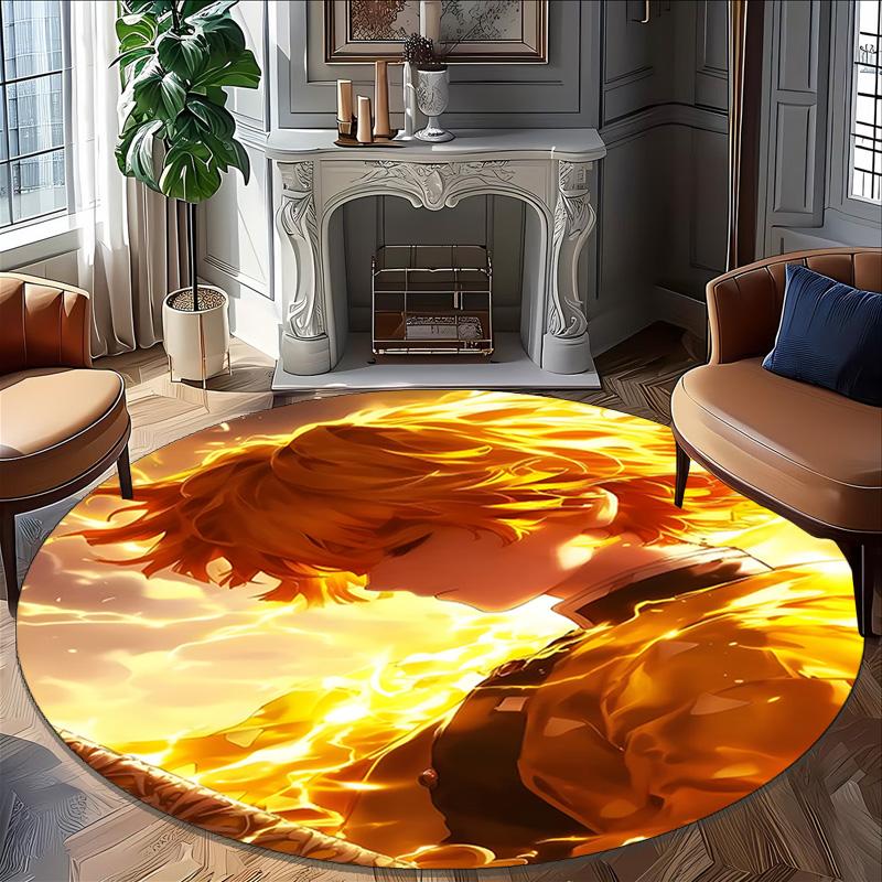 1pc Agatsuma Zenitsu Carpet, Round Rug, Comfortable, Suitable for Entryways, Living Rooms, Office, And Bedrooms, Christmas Decoration