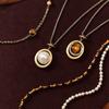 Layered Tigers Eye Pendant Necklace Women Gold Plated O-Link Chain Geometric Drop Design Lightweight Chic Jewelry