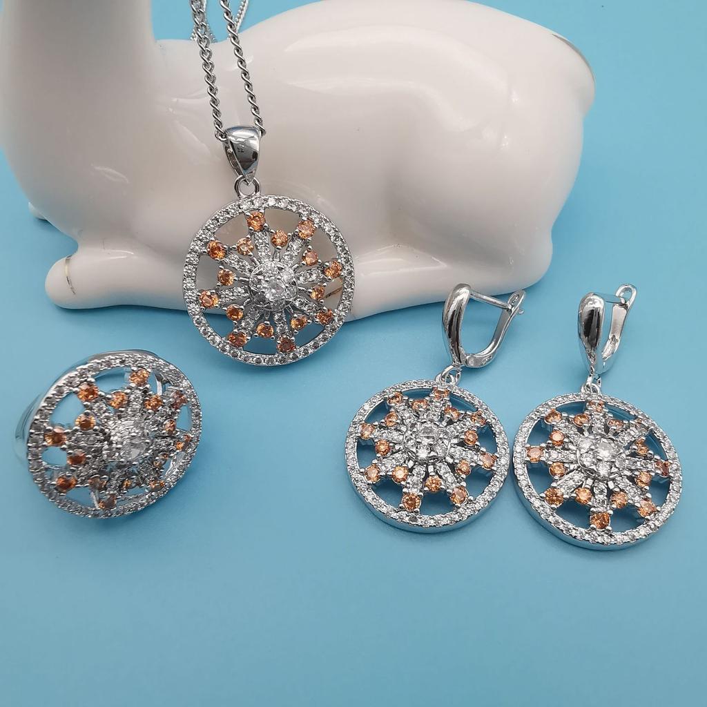 2025 Trendy Hot Round Micro Diamond Women's Multi Color Three Piece Jewelry
