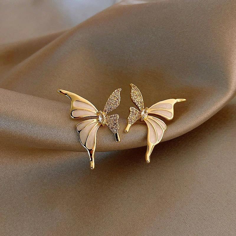 Enamel Butterfly Zircon Animal Stud Earrings for Women Girl New Trend Girl Korean Love Aesthetic Daily Life Minimalist Jewelry