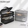 Mesh Cosmetic Bag Double Layer Transparent Makeup Organizer Portable Handbag Large Capacity Travel Storage Bag for Toiletries
