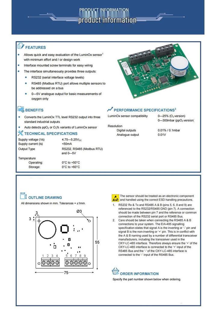 LOX-EVB Oxygen Sensor Board for LOX-02 Gas Detector