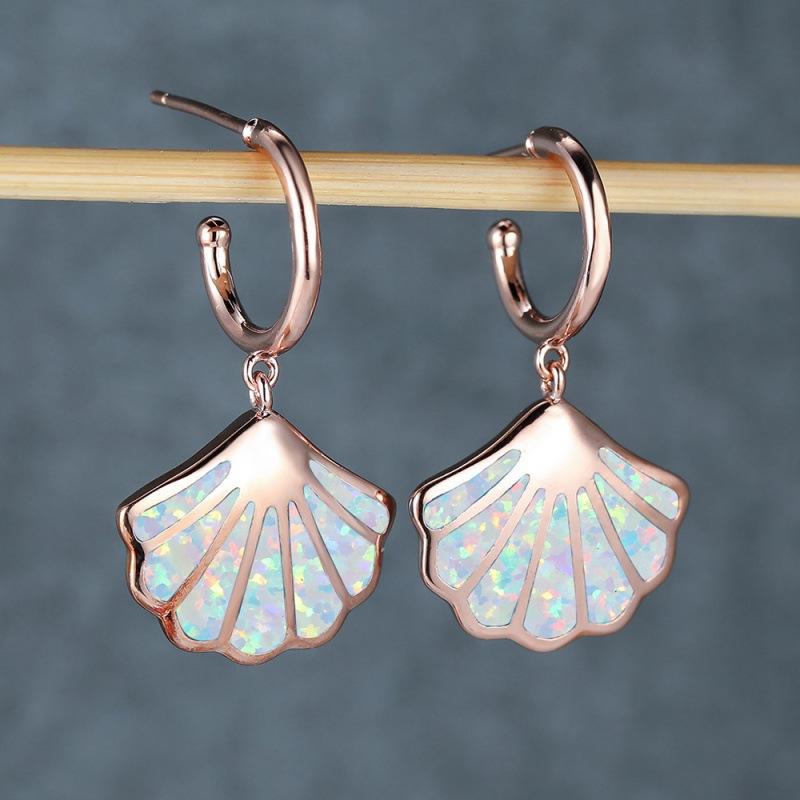 Korean Platinum White Opal Ocean Style Shell Earrings Simple and Versatile Retro Ocean Earrings Jewelry