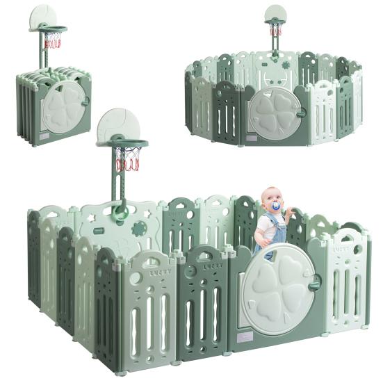 HDPE Clover 16 2 avec support de basket multifonctionnel Van Gogh Green Baby Game Fence