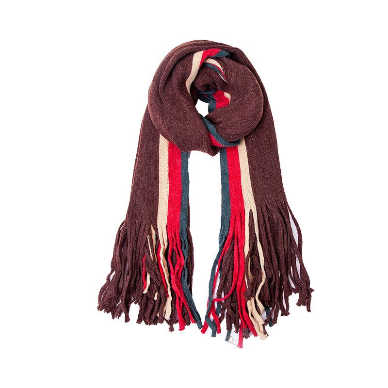 Autumn Winter Warm Shawl Female Block Color Long Tassel Scarf