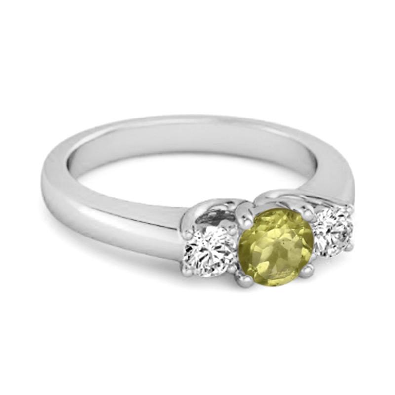 Peridot Round Three Stone Ring – 925 Sterling Silver